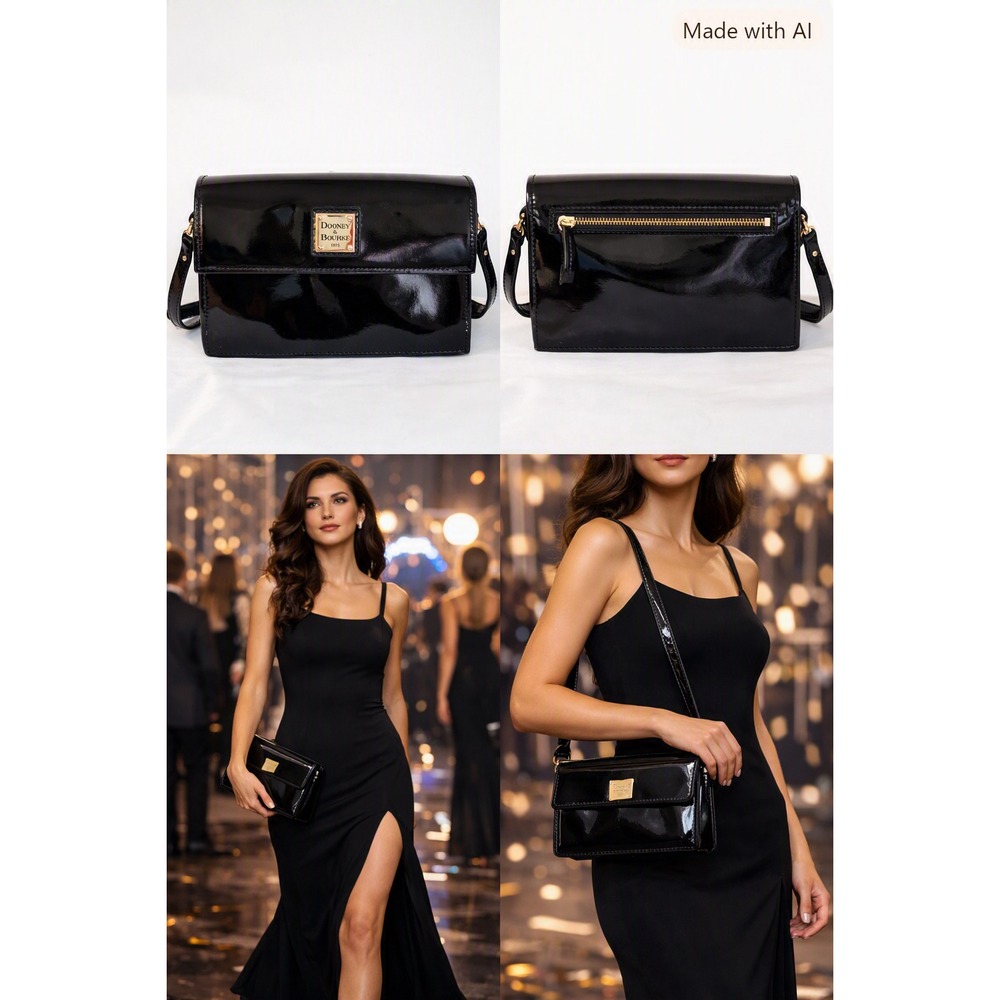 Dooney & Bourke Patent Leather Crossbody Clutch Black Evening Logo Bag Old Money